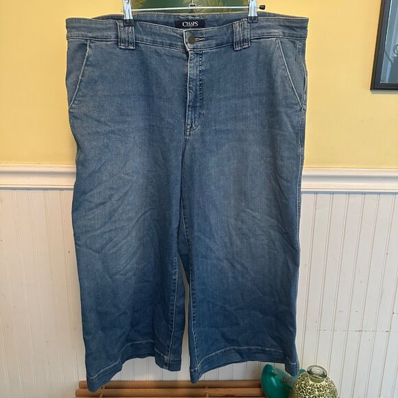 Chaps Denim - Chaps Womens Denim Wide-Leg Crop Jeans Size 16